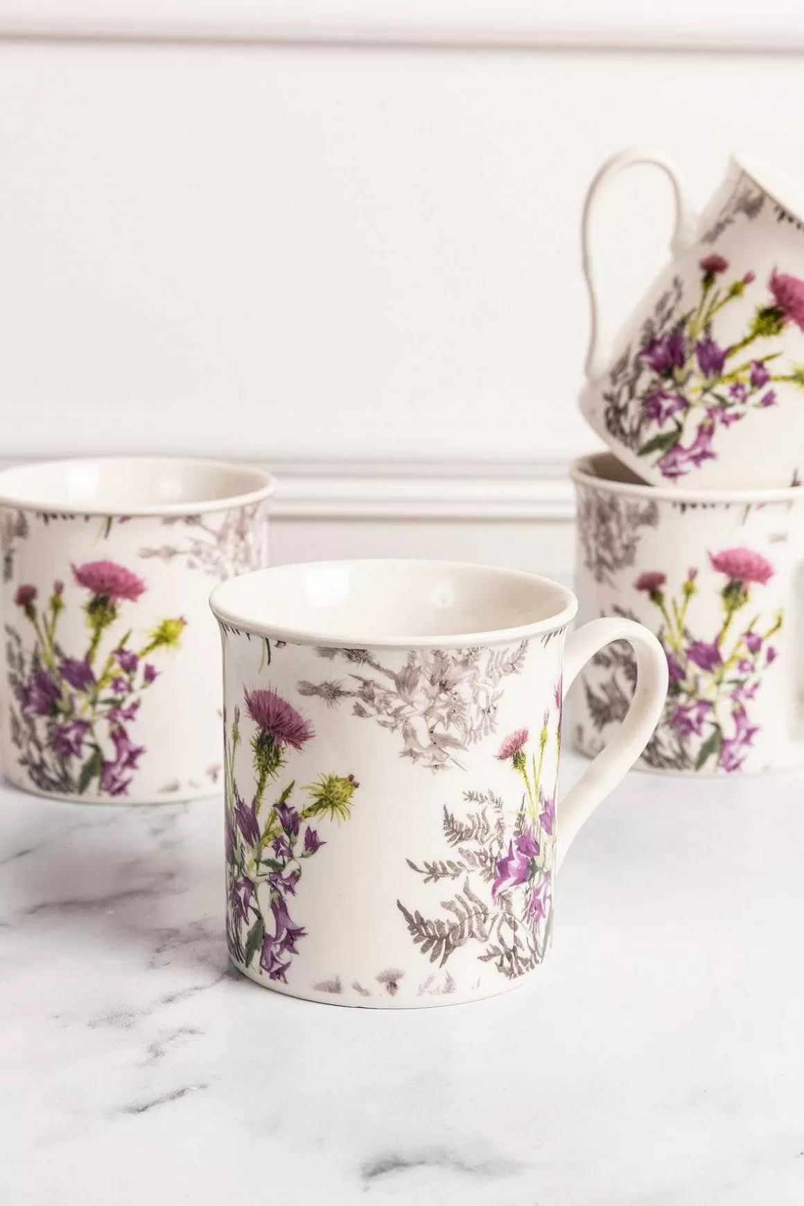 Newgrange Living Thistle White Bone China Set Of 4 Mugs Store