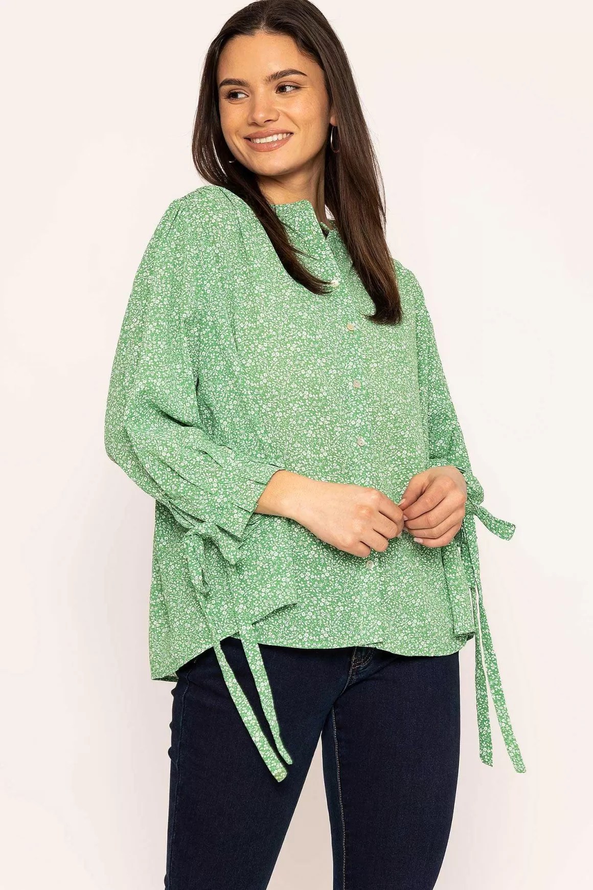 Rowen Avenue Tie Sleeve Blouse In Green Clearance