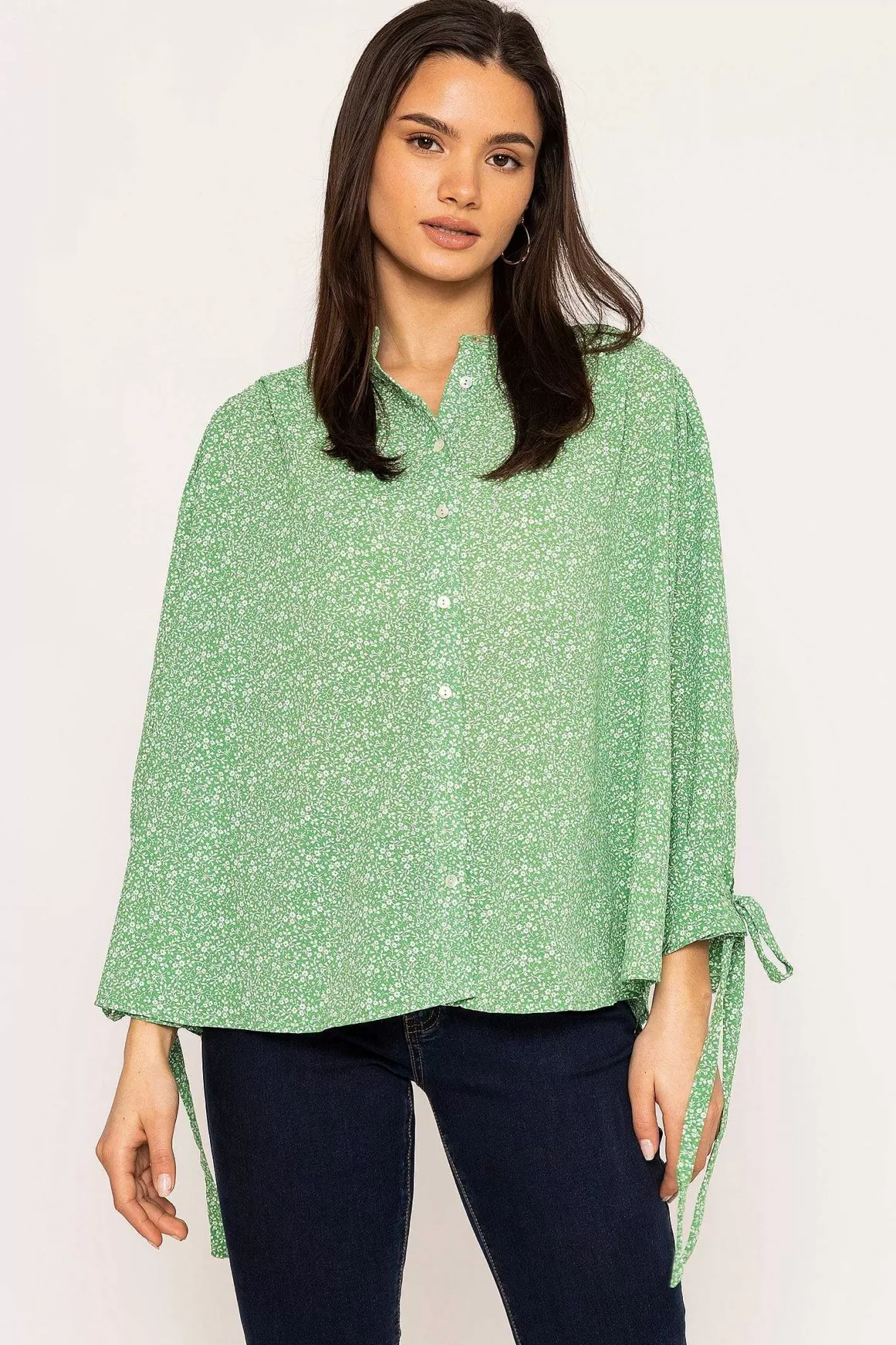 Rowen Avenue Tie Sleeve Blouse In Green Clearance