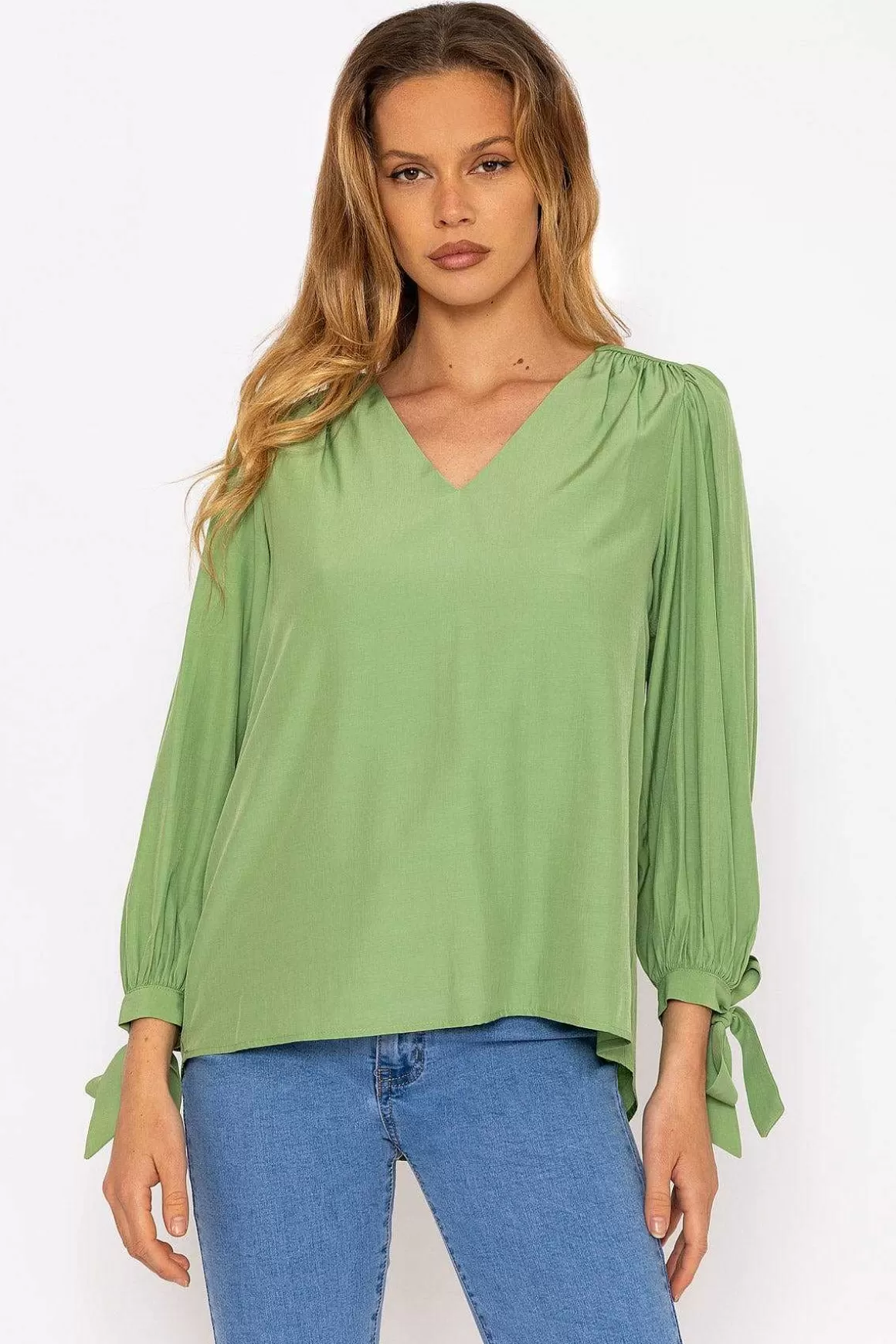 Rowen Avenue Tie Sleeve Top In Sage Cheap