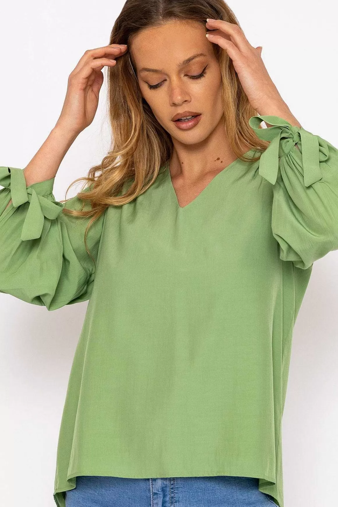 Rowen Avenue Tie Sleeve Top In Sage Cheap