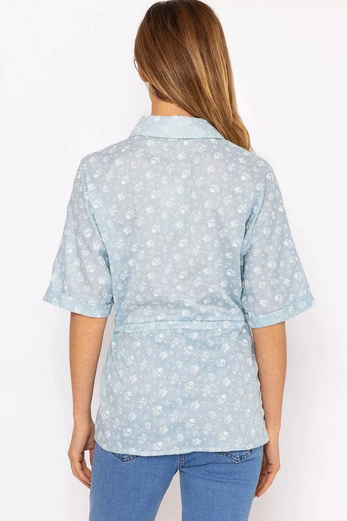 Rowen Avenue Tie Waist Blouse In Blue Clearance