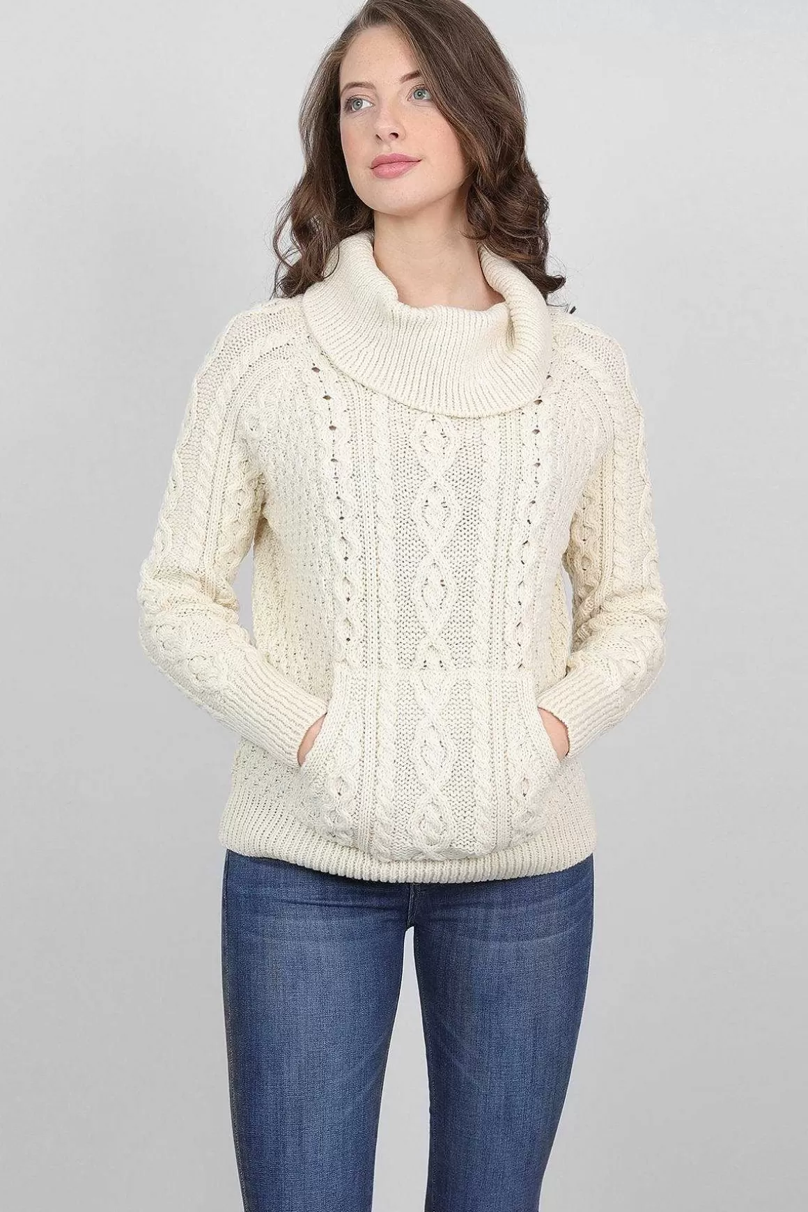 Aran Woollen Mills Turtle Neck Sweater In Cream Hot