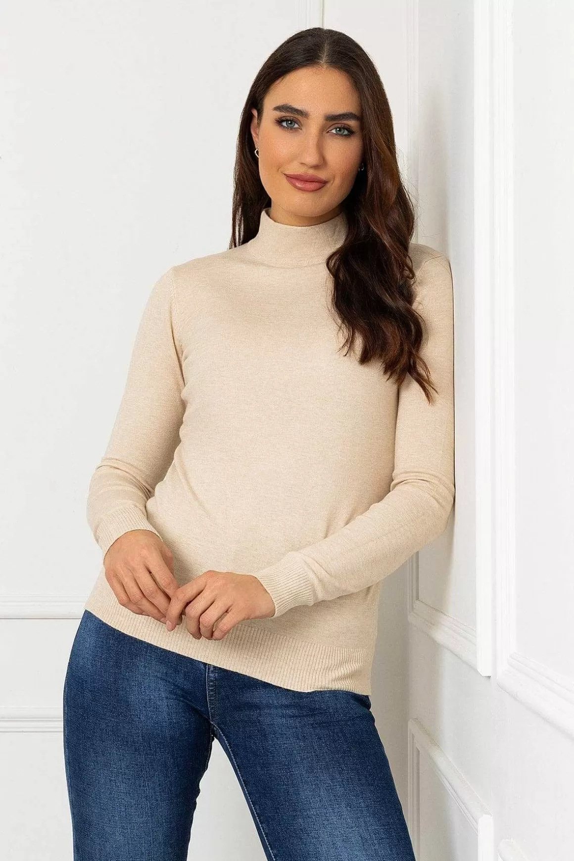 J'aime la Vie Turtleneck Knit In Beige Flash Sale