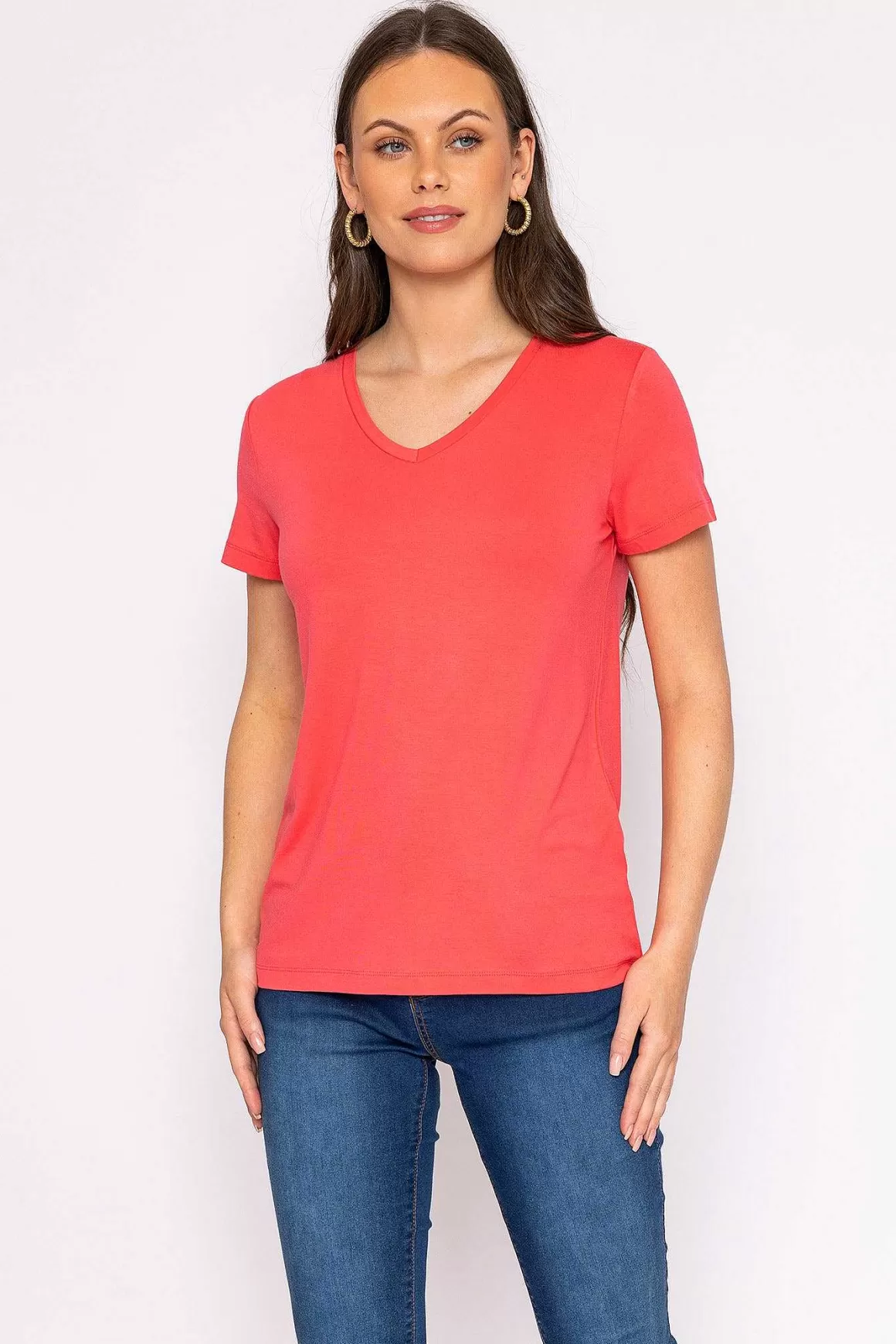 Kelly & Grace Weekend V Neck Tee In Coral Discount