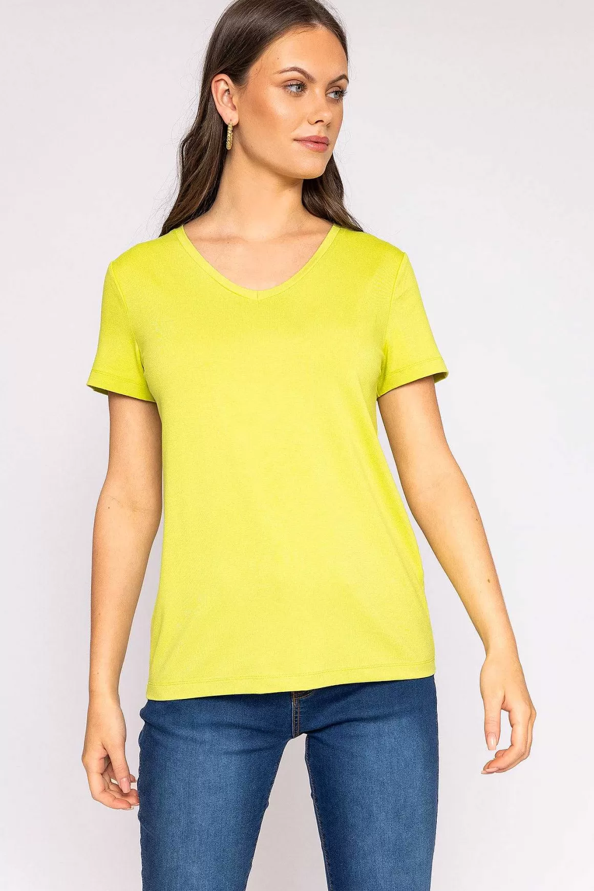 Kelly & Grace Weekend V Neck Tee In Lime Cheap