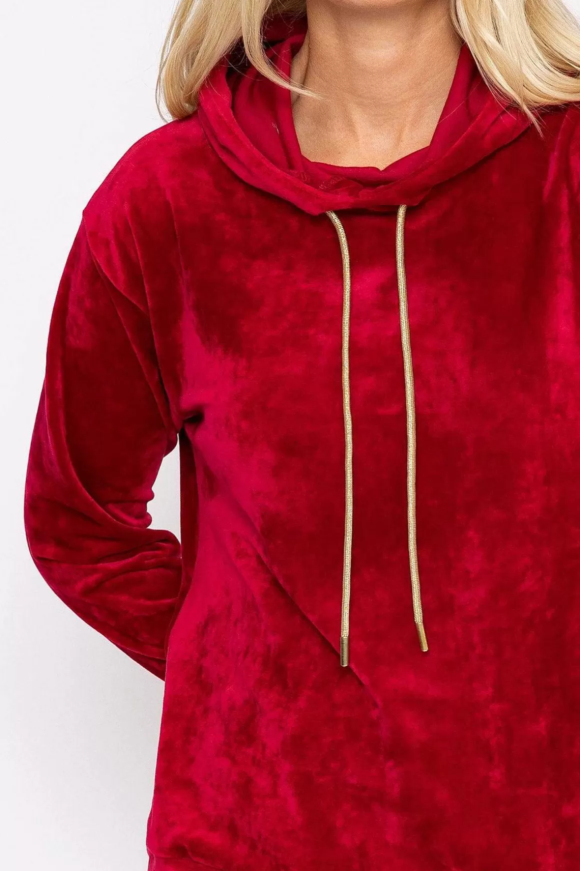 Kelly & Grace Weekend Velvet Hoody In Burgundy New