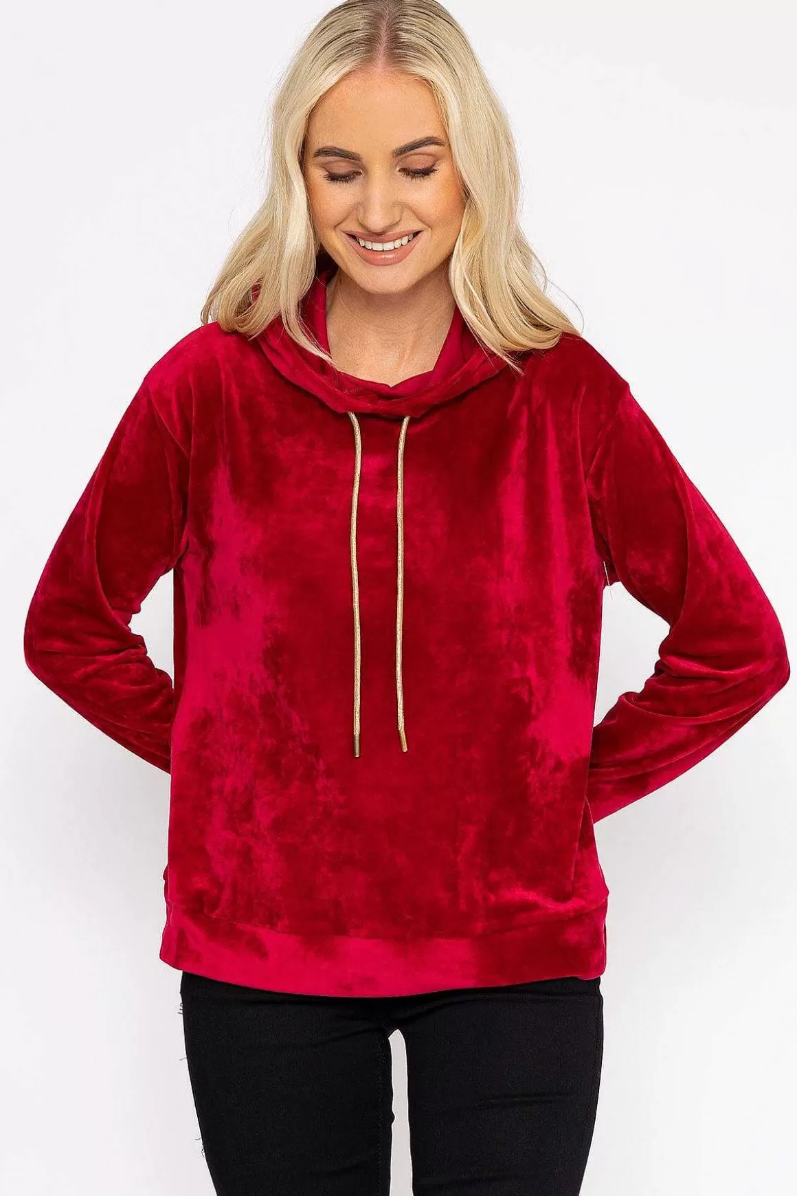 Kelly & Grace Weekend Velvet Hoody In Burgundy New