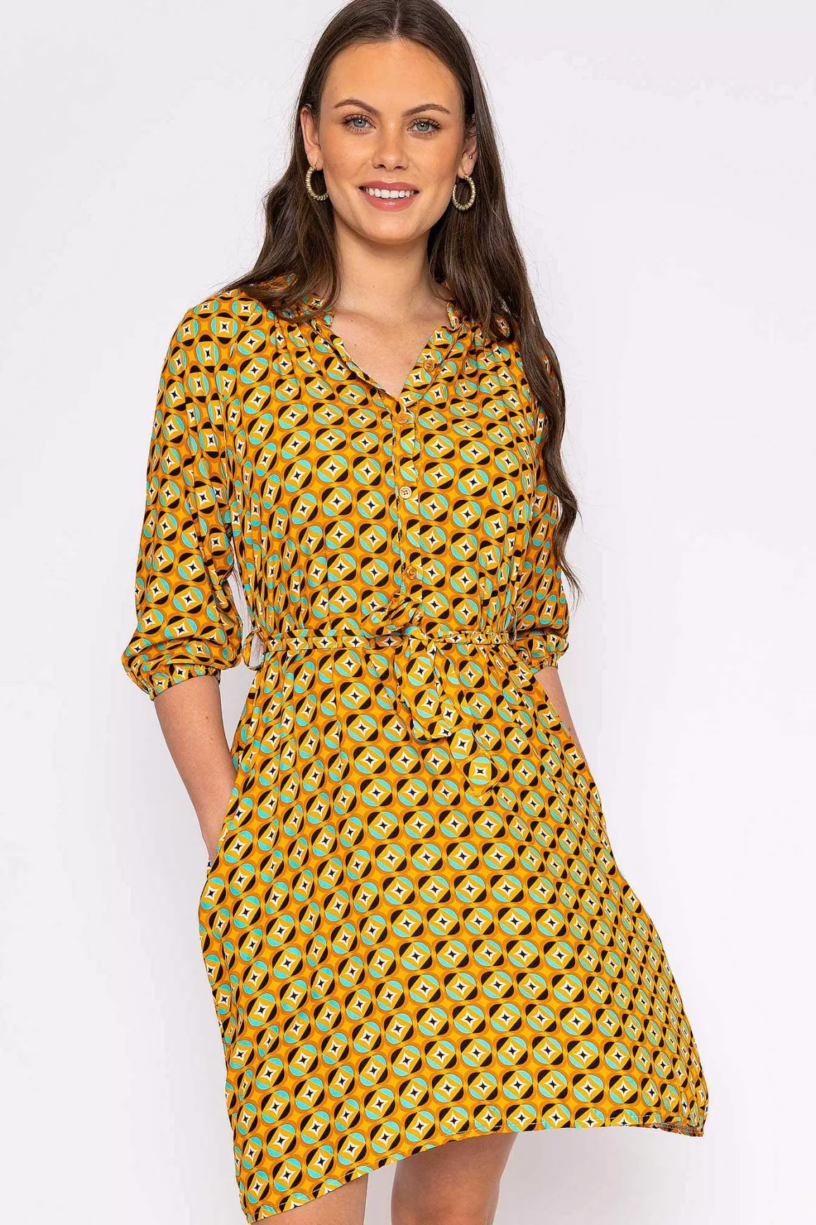 Rowen Avenue Viscose Dress In Orange Print Discount