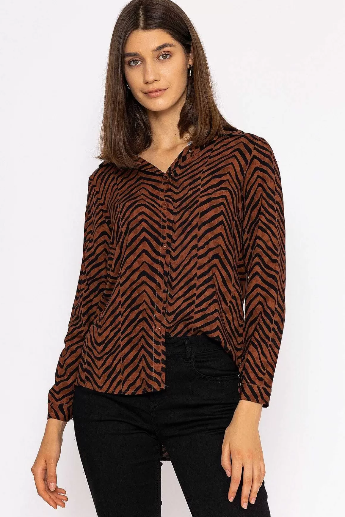 Rowen Avenue Viscose Shirt In Brown Animal Print New