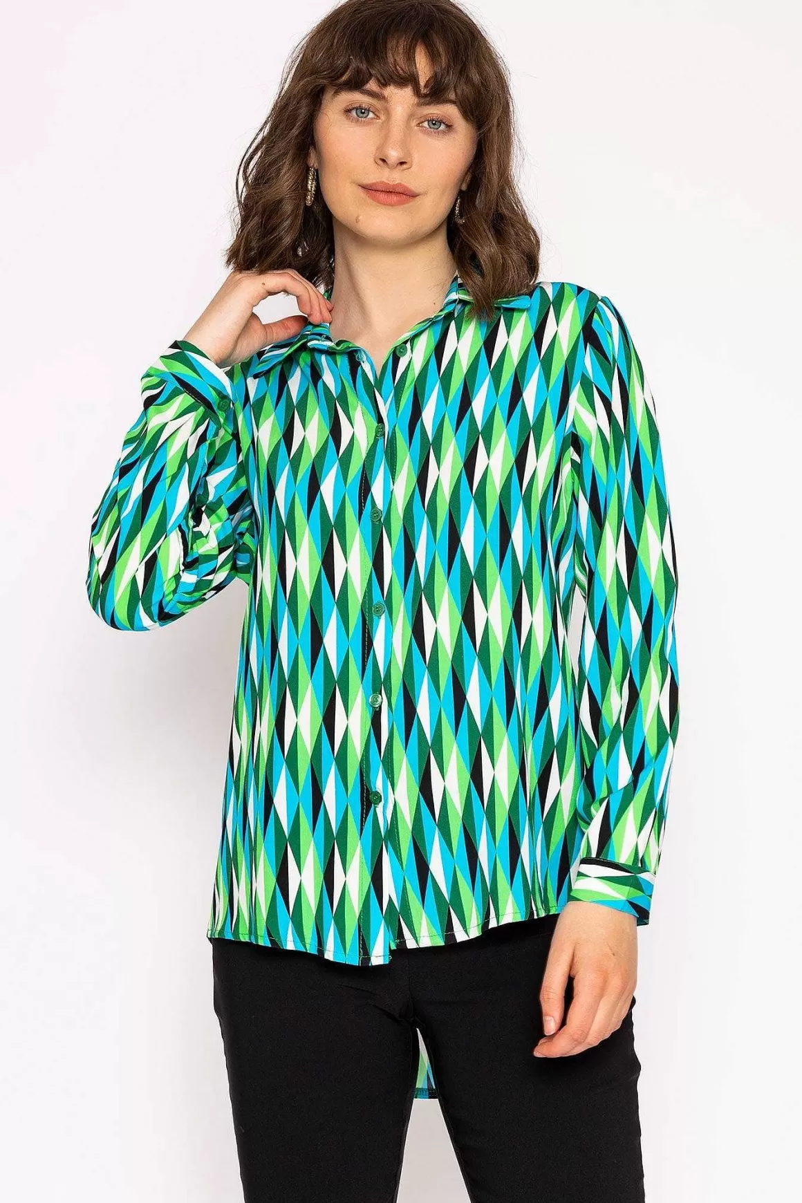 Rowen Avenue Viscose Shirt In Green Print Store