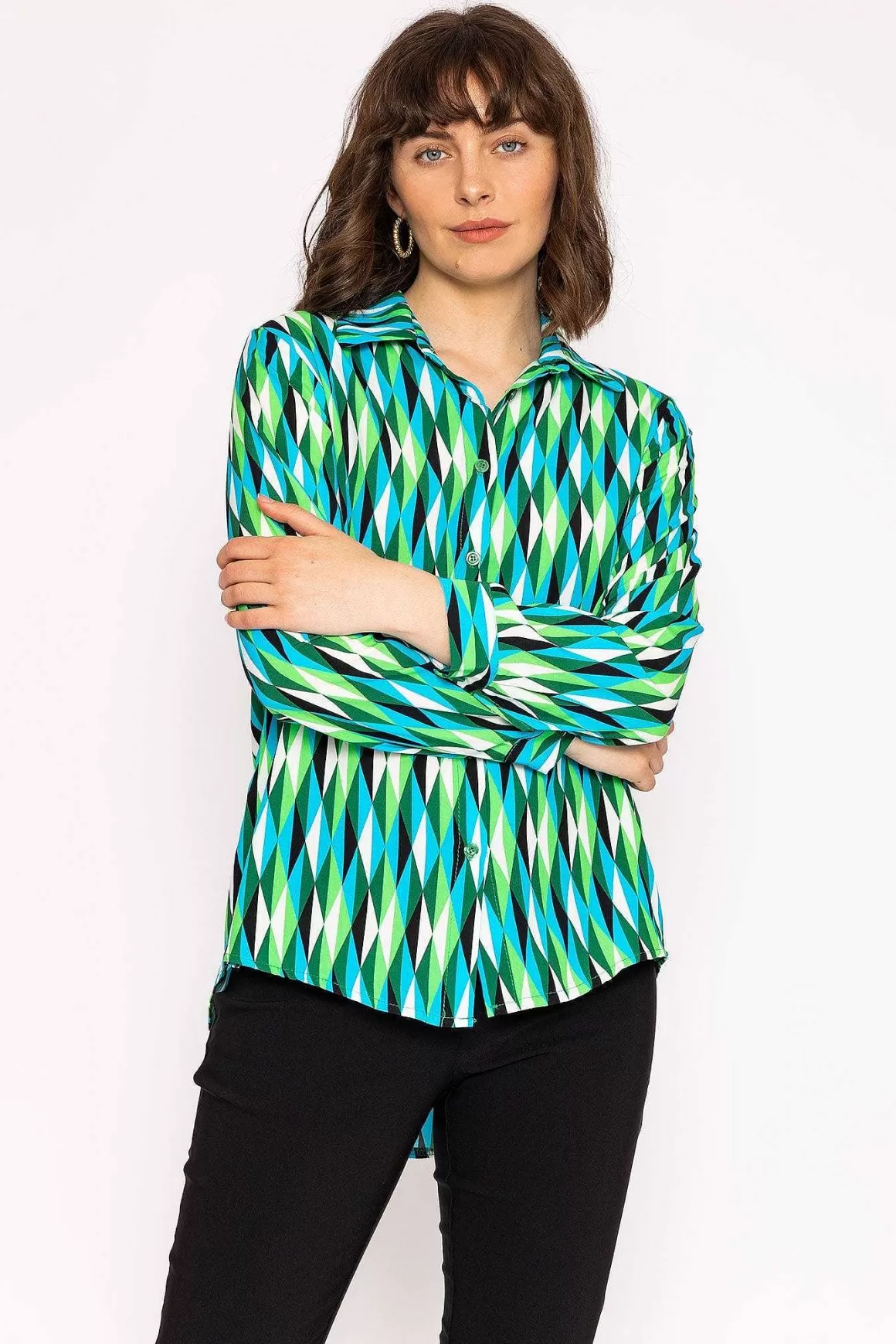 Rowen Avenue Viscose Shirt In Green Print Store