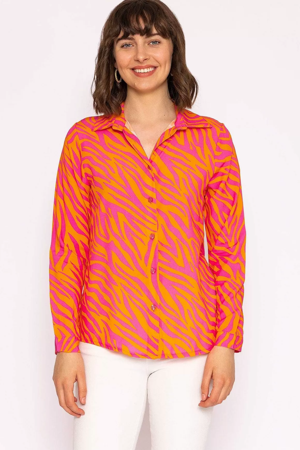 Rowen Avenue Viscose Shirt In Orange And Pink Sale