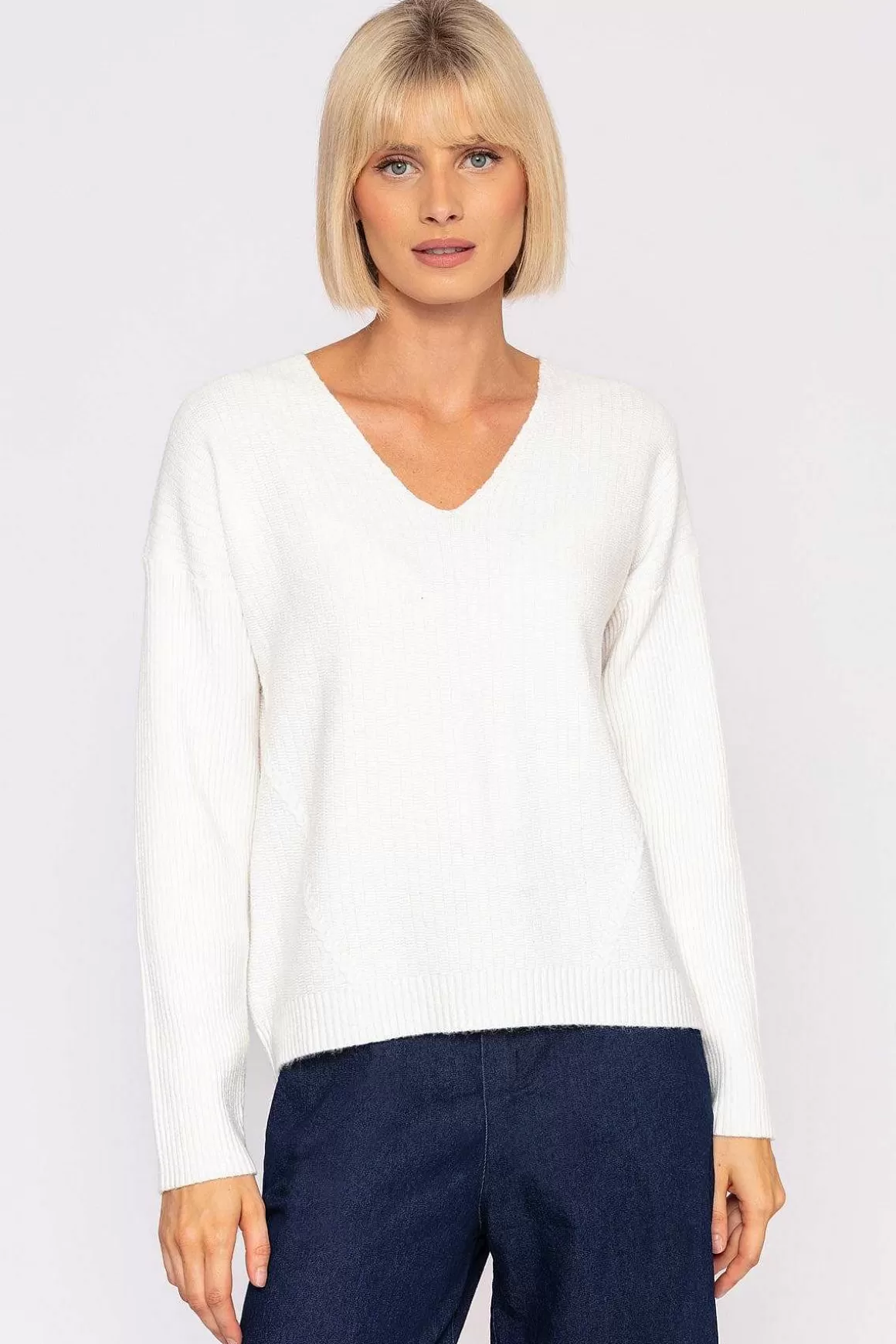 J'aime la Vie V-Neck Knit In Ecru Hot