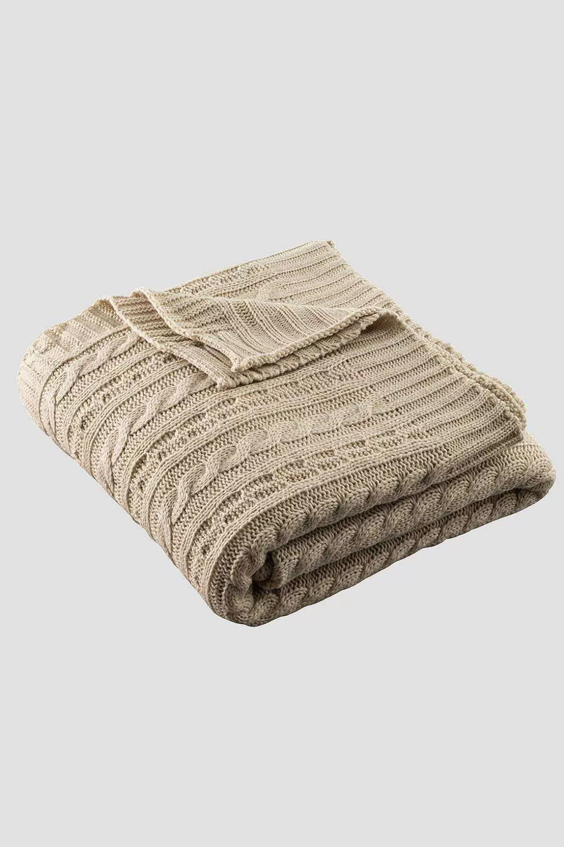 Galway Crystal Warm Grey Aran Knit Throw Clearance