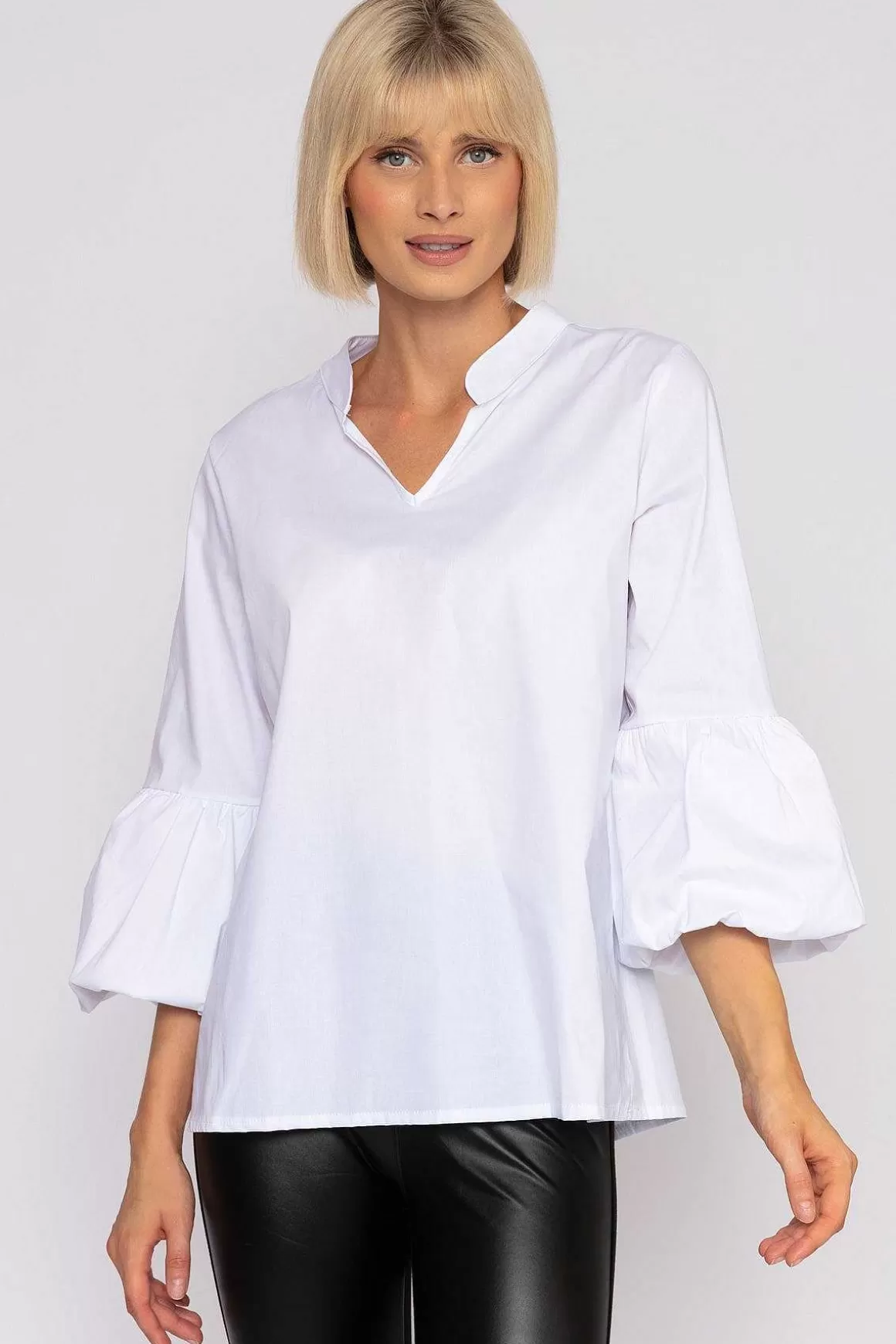 Pala D'oro White Balloon Cuff Shirt Fashion