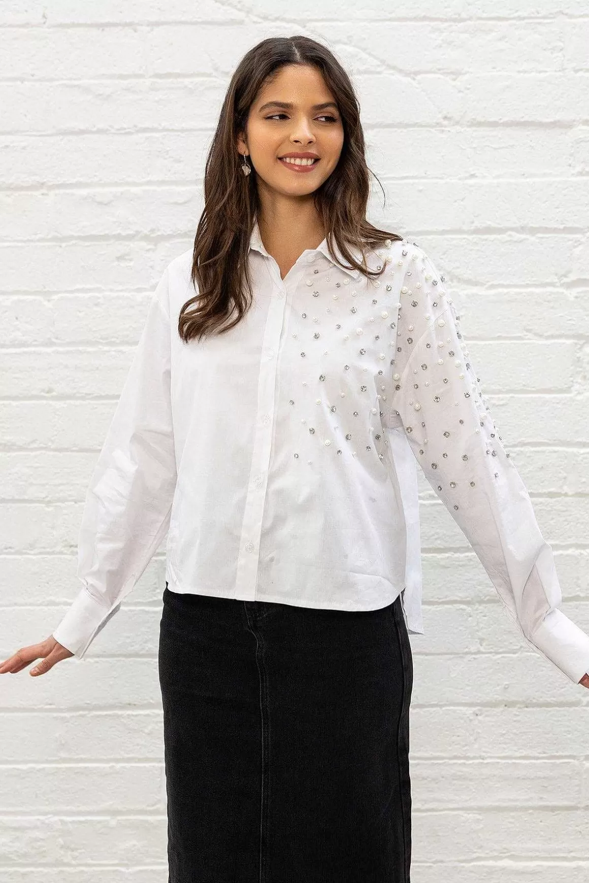 Pala D'oro Sport White Embellished Shirt New