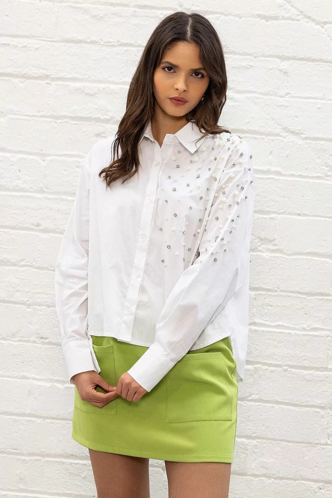 Pala D'oro Sport White Embellished Shirt New