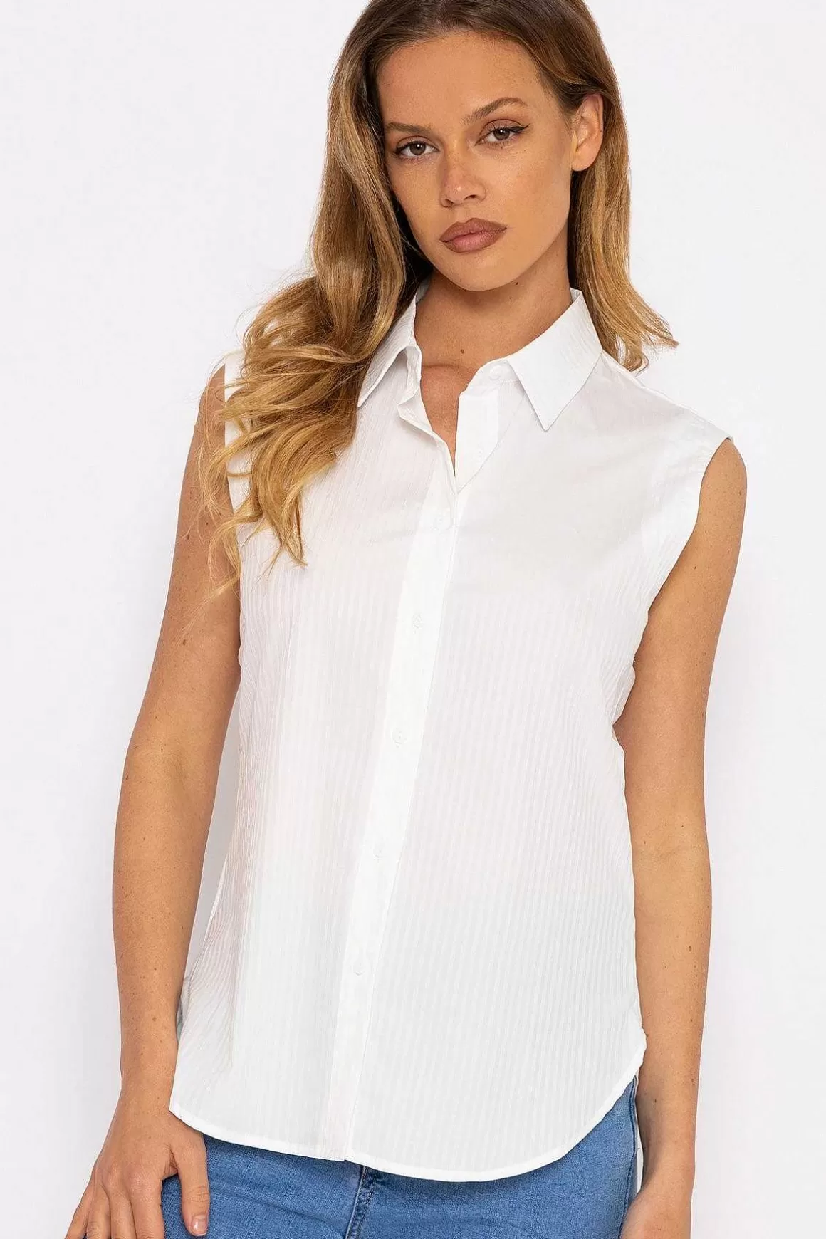 Kelly & Grace Weekend White Textured Sleeveless Blouse Best