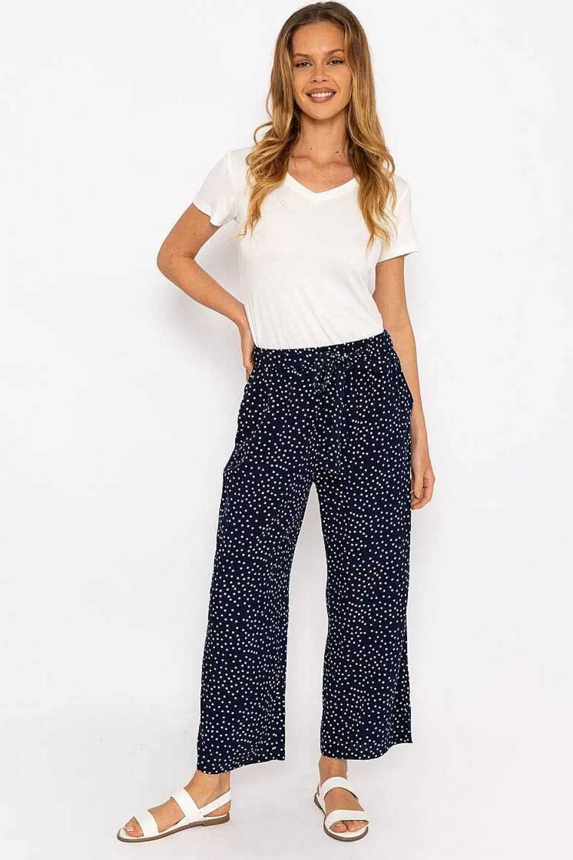 Kelly & Grace Weekend Wide Leg Navy Polka Dot Trousers Clearance