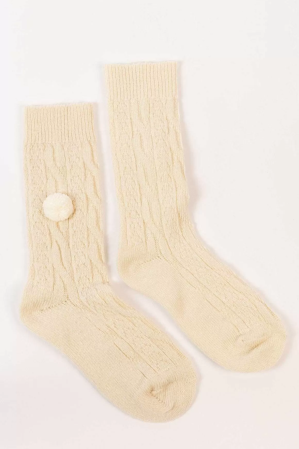 Cherish Accessories Wool Blend Pom Pom Socks In Cream Clearance