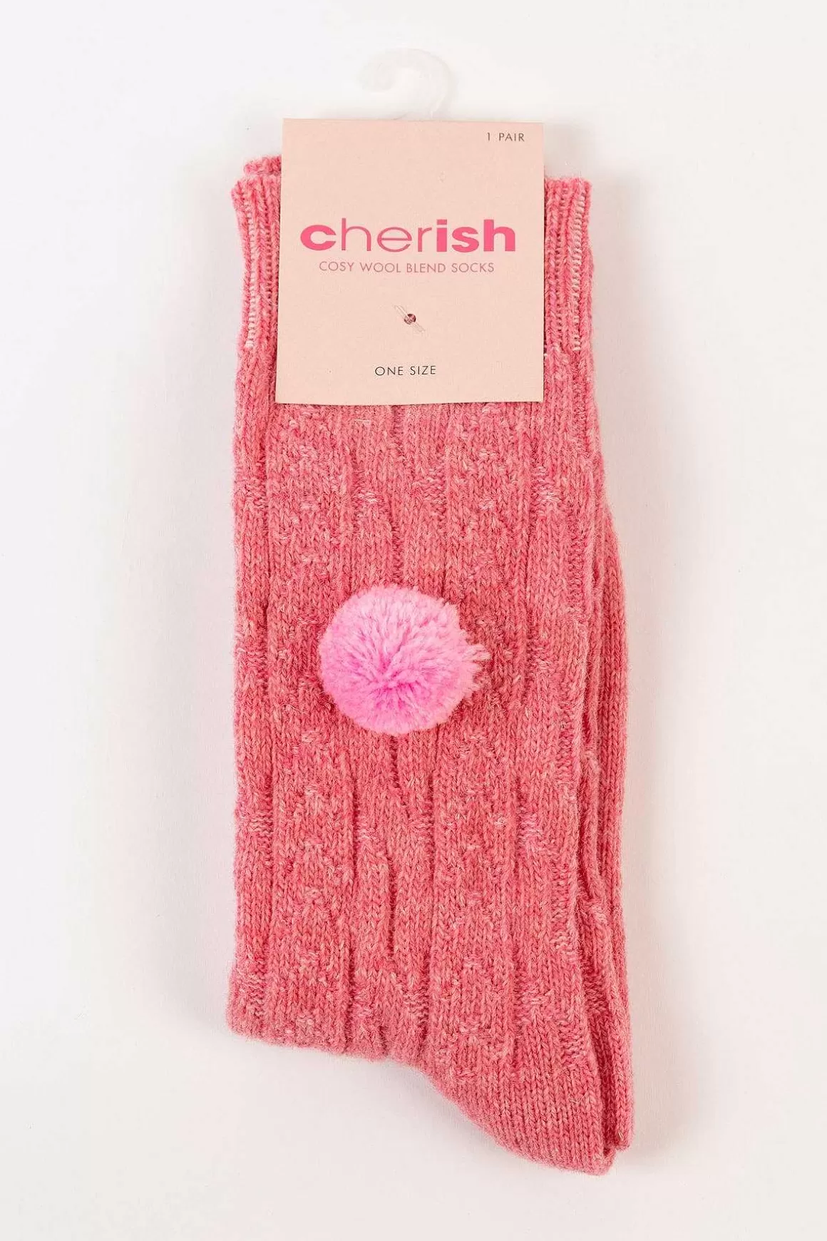 Cherish Accessories Wool Blend Pom Pom Socks In Pink Discount