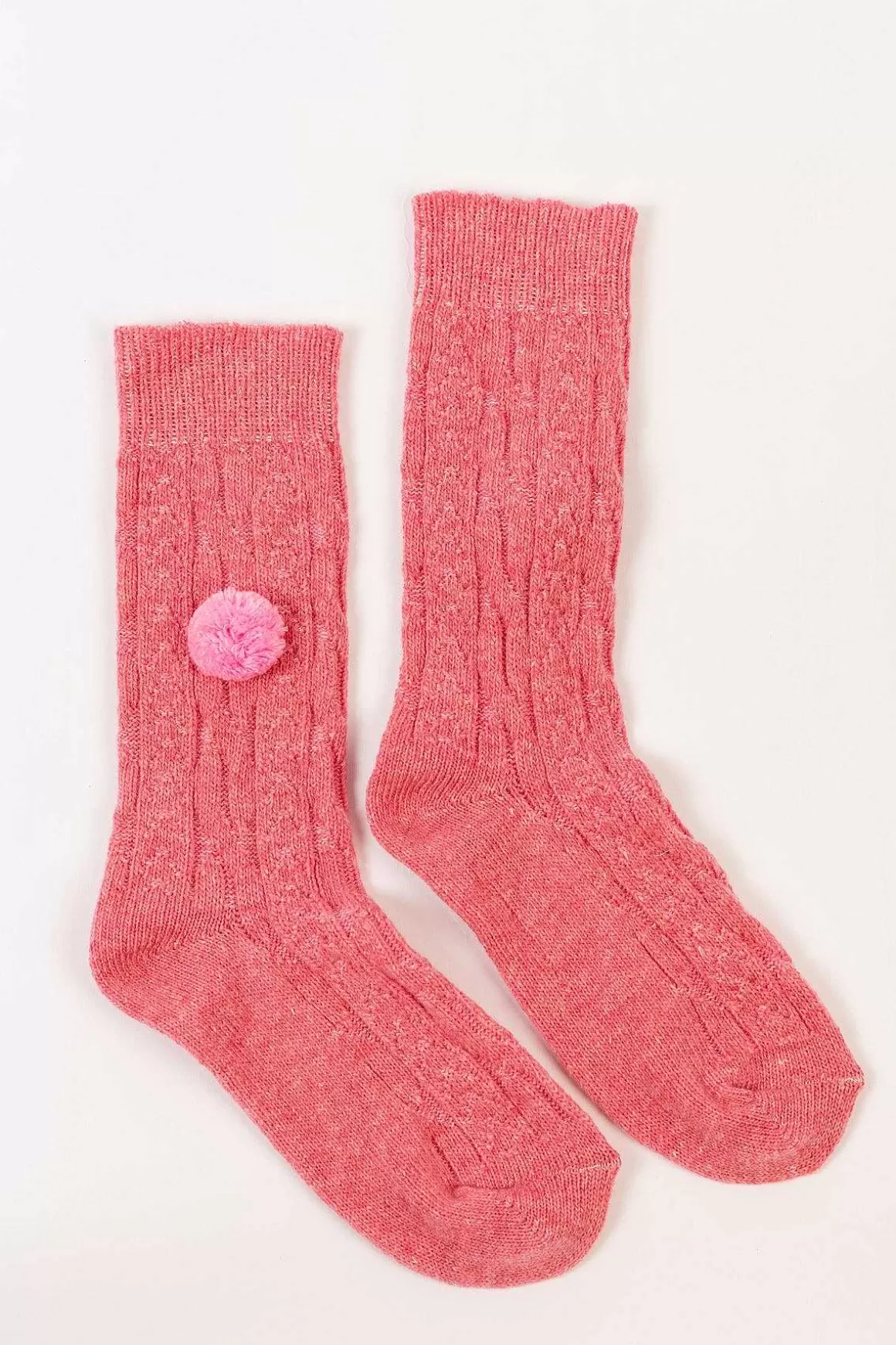 Cherish Accessories Wool Blend Pom Pom Socks In Pink Discount