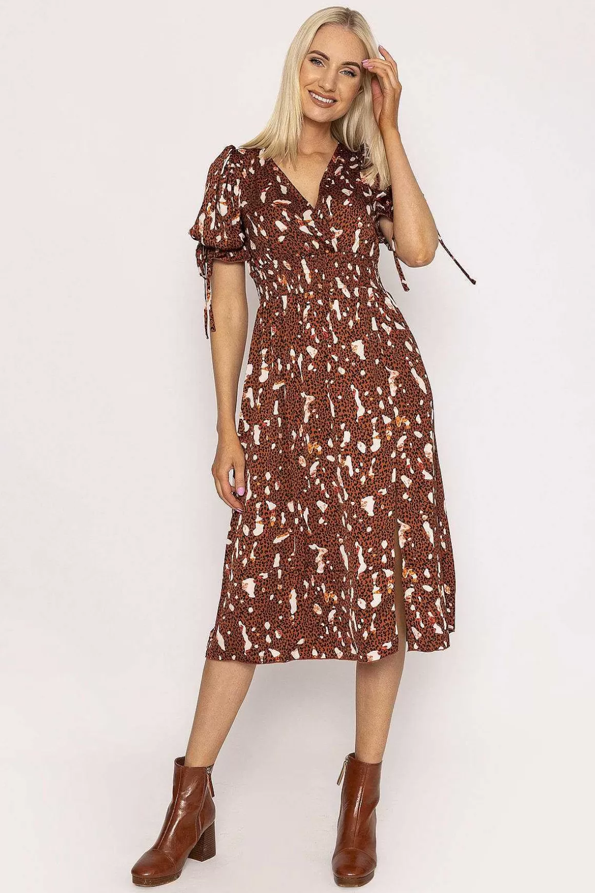 Little Mistress Wrap Midi Dress In Brown Shop