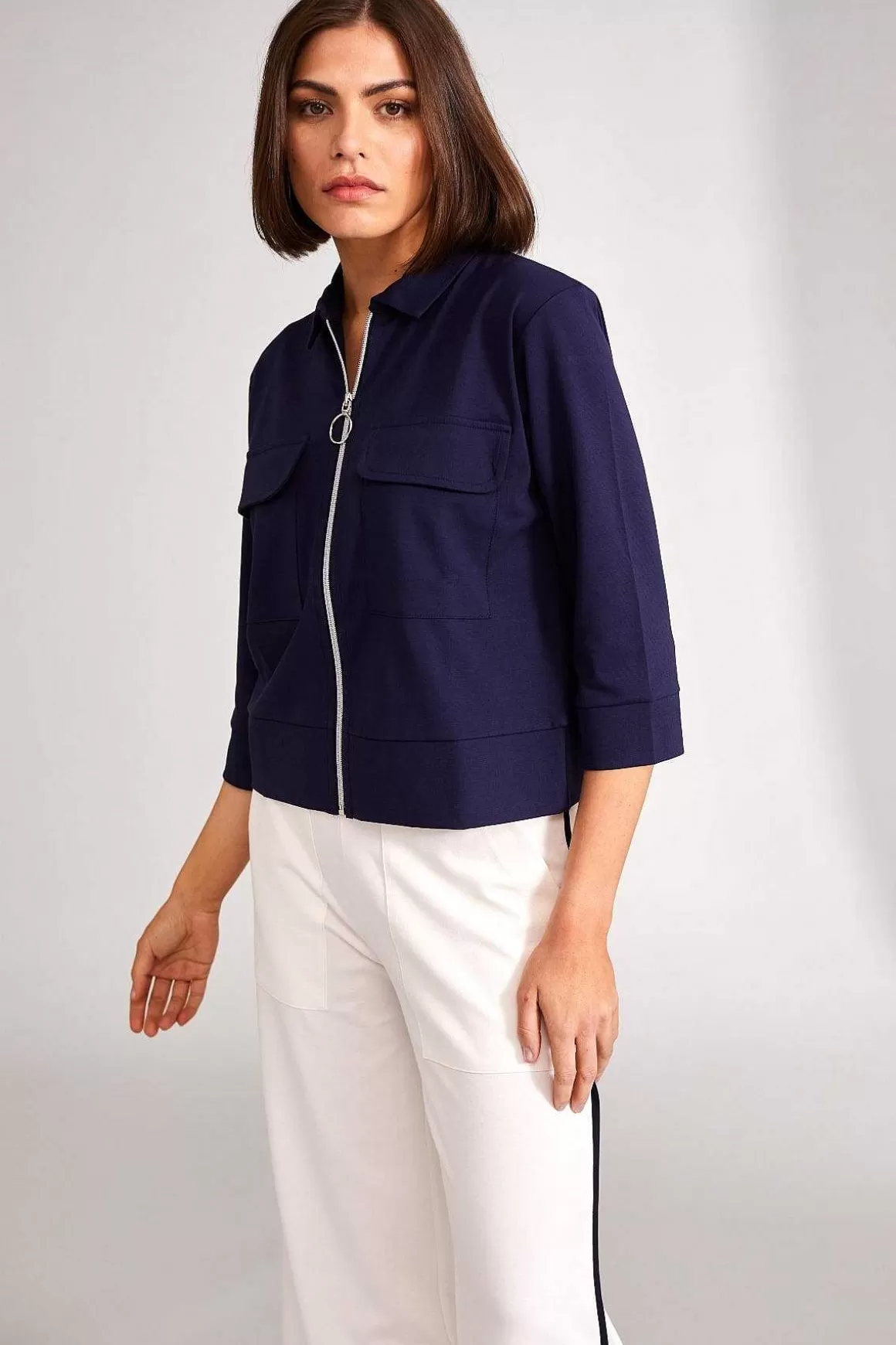 Peruzzi Zip Jacket With Pockets In Navy Shop